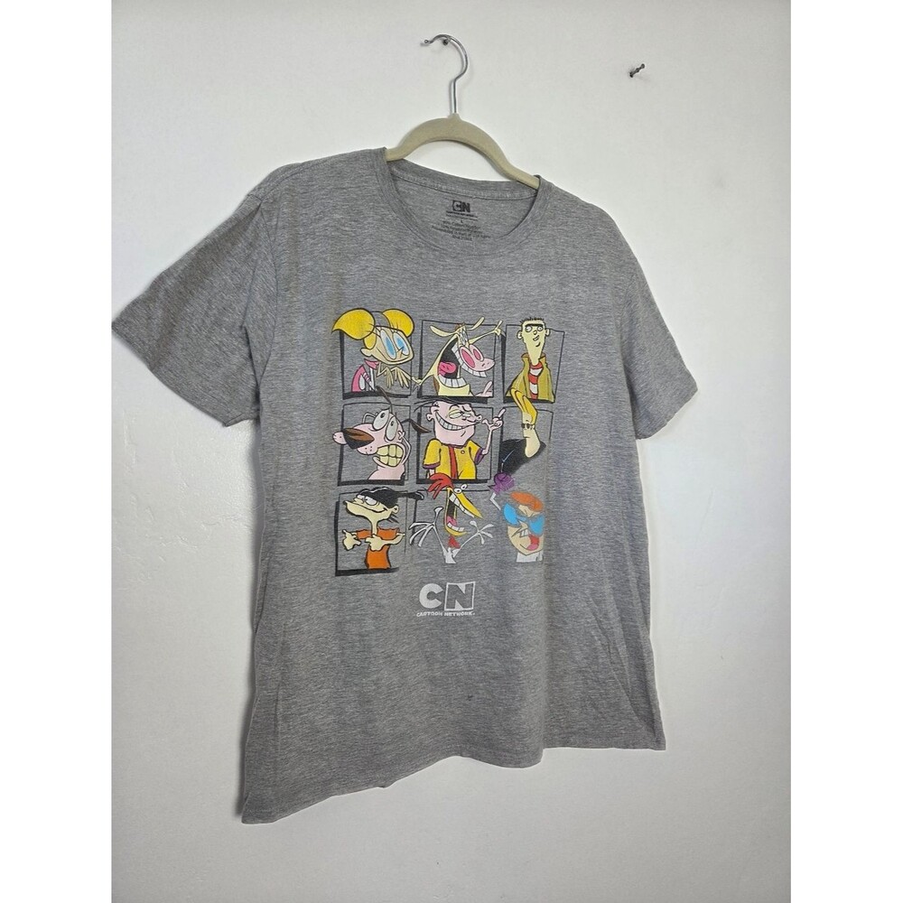 Cartoon Network T-Shirt Gray Cotton Unisex Large Johnny Bravo Dexter Courage Dog